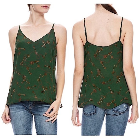 NWT L’AGENCE Silk Emerald Green Keys Chain Print  V-Neck Camisole Tank Top XS - Picture 3 of 6